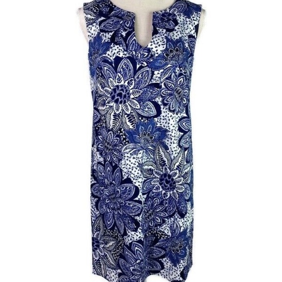 Blue Floral Print Shift Dress - Picture 1 of 6